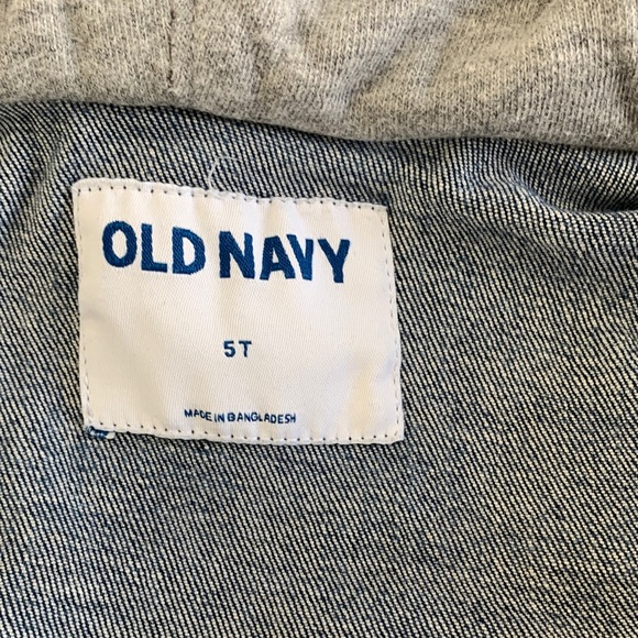 Old Navy Dark Blue Denim Jacket with Gray Hood - Picture 4 of 6